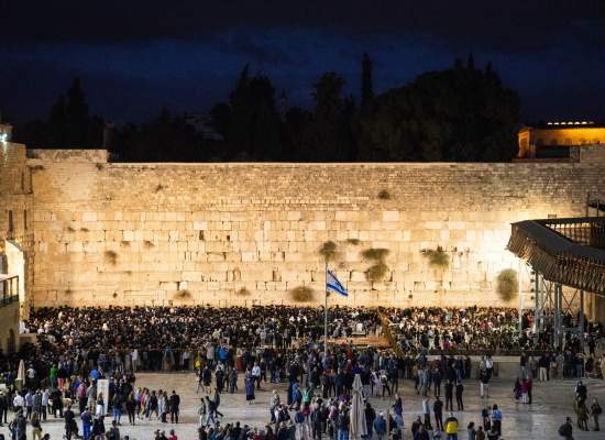 Western wall in Israeli lit up at night
